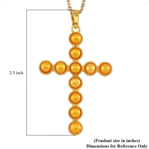 Golden Freshwater Pearl Cross Pendant 20” Necklace New - Picture 6 of 6
